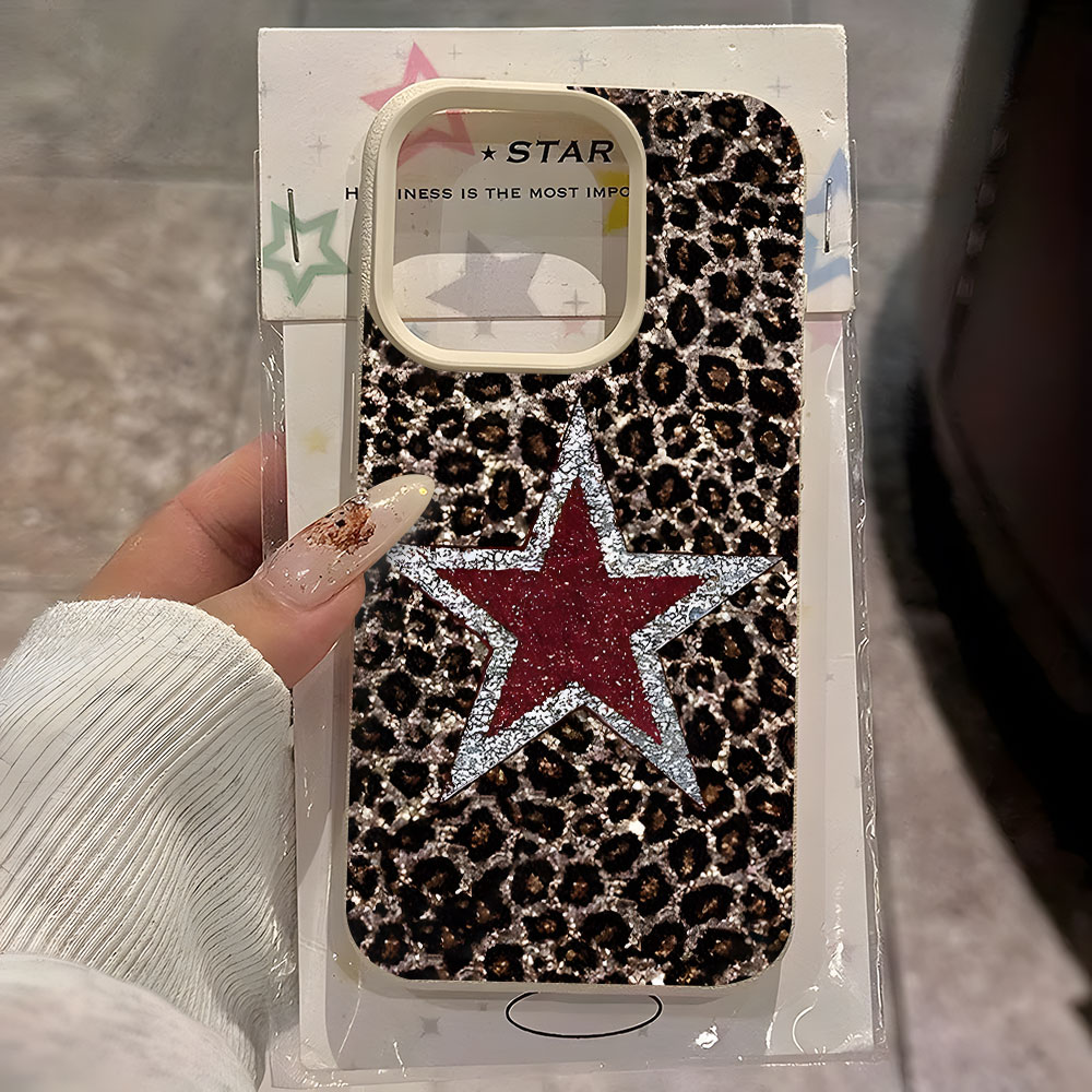 Phone Cases Arc - Leopard Print And Glitter Star Lychee