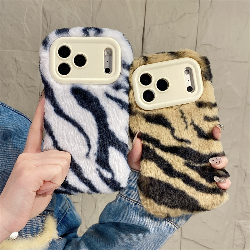 Phone Cases Iphone 12 - Luxury Zebra Pattern Fluffy Plush Phone