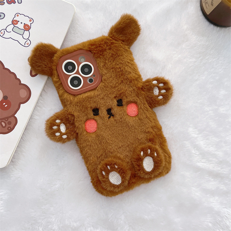 Korean 3D Cartoon Bear Fluffy  - Phone Cases Iphone 12 review and price